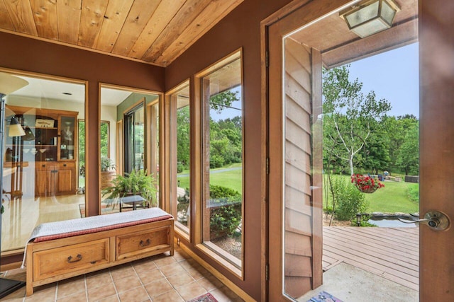 W318S4121 Highview Rd, Waukesha, WI 53189 - doorway with light tile patterned flooring and wooden ceiling