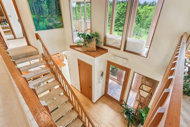 W318S4121 Highview Rd, Waukesha, WI 53189 - entryway with a towering ceiling, stairs, and wood finished floors
