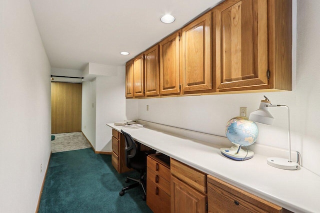 W318S4121 Highview Rd, Waukesha, WI 53189 - office featuring dark colored carpet, built in desk, and recessed lighting