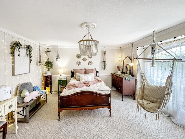 431 Limestone St, Kiel, WI 53042 - bedroom with ornamental molding, a chandelier, and carpet floors