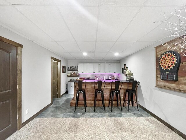 431 Limestone St, Kiel, WI 53042 - indoor wet bar featuring a drop ceiling, carpet flooring, and recessed lighting