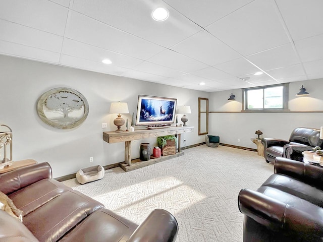 431 Limestone St, Kiel, WI 53042 - living room with carpet floors, recessed lighting, and a drop ceiling