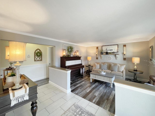 431 Limestone St, Kiel, WI 53042 - living room with wood finished floors and ornamental molding