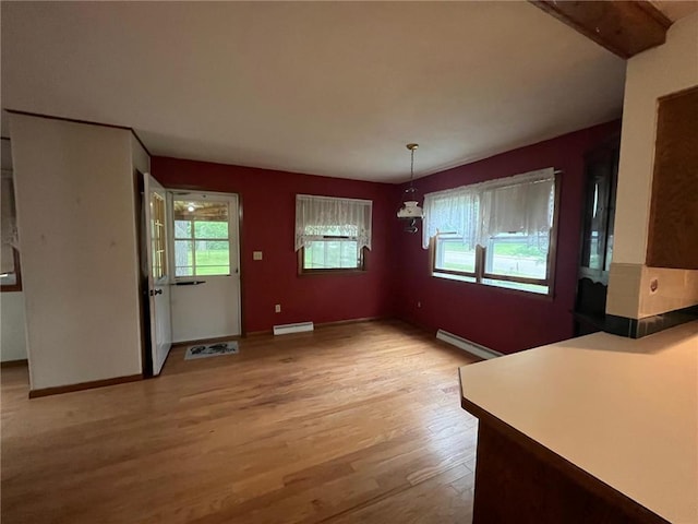 514 S Robert St, Grantsburg, WI 54840 - unfurnished dining area featuring light wood finished floors, plenty of natural light, and a baseboard heating unit