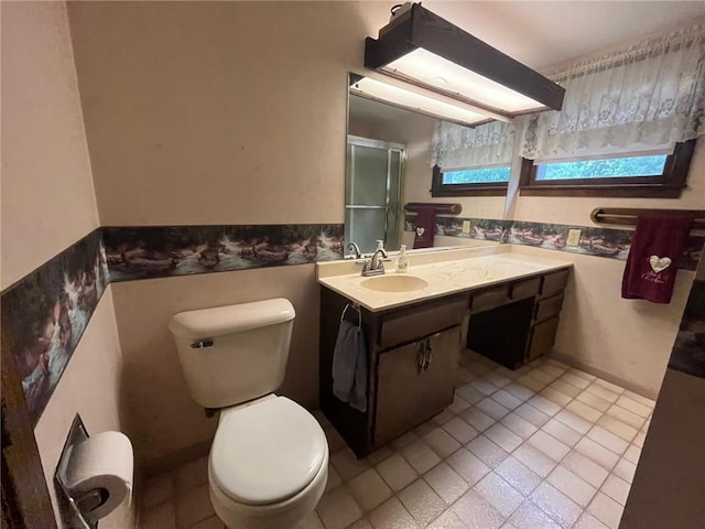 514 S Robert St, Grantsburg, WI 54840 - bathroom featuring vanity, tile patterned flooring, and an enclosed shower
