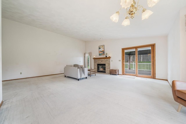 942 E Mayfield Dr, Appleton, WI 54911 - living room with a chandelier, carpet, healthy amount of natural light, and a brick fireplace