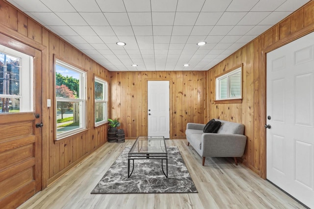 3700 S 21st St, Milwaukee, WI 53221 - living room with light wood-style floors, recessed lighting, and wooden walls
