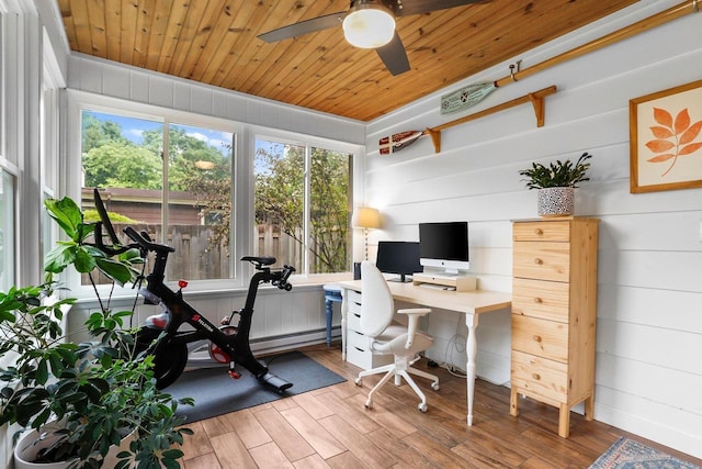 5706 Tolman Ter, Madison, WI 53711 - office space featuring wood ceiling, plenty of natural light, wood finished floors, ceiling fan, and wooden walls