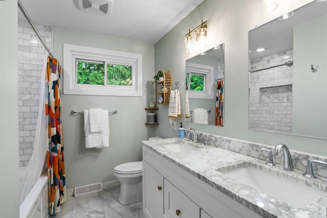 5706 Tolman Ter, Madison, WI 53711 - bathroom with marble finish floors, double vanity, and shower / bath combination with curtain