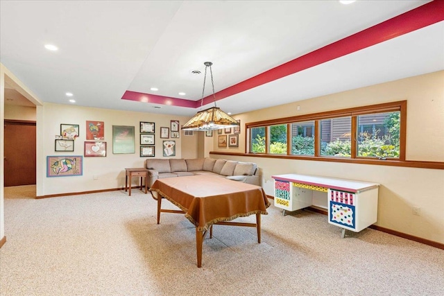 5870 Persimmon Dr, Fitchburg, WI 53711 - recreation room featuring recessed lighting, carpet, and a tray ceiling