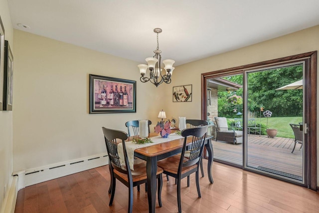 S46W22428 Tansdale Rd, Waukesha, WI 53189 - dining space featuring a baseboard radiator, a chandelier, and light wood-style flooring