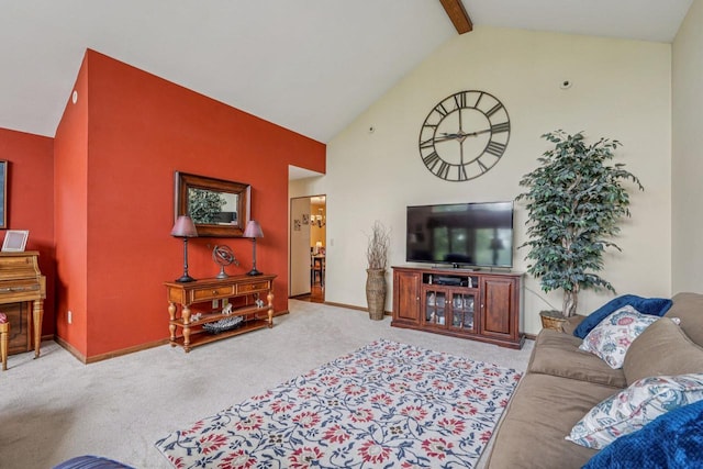 S46W22428 Tansdale Rd, Waukesha, WI 53189 - carpeted living area with high vaulted ceiling and beamed ceiling