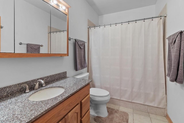 1201 Lance Dr, Twin Lakes, WI 53181 - bathroom with vanity, tile patterned floors, and a shower with shower curtain
