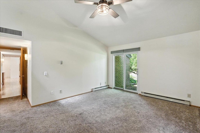 3107 Harbor Village Rd Unit 1, Middleton, WI 53562 - empty room with baseboard heating, a baseboard heating unit, carpet floors, ceiling fan, and vaulted ceiling