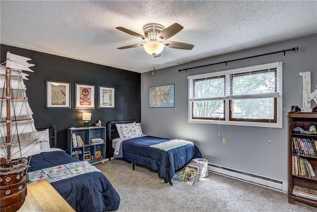 45 Stump Lake Rd Unit 6, Chippewa Falls, WI 54729 - bedroom with a baseboard heating unit, carpet flooring, a textured ceiling, and a ceiling fan