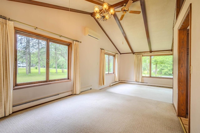7040 Blonien Ave, Rudolph, WI 54475 - empty room with a wall mounted AC, carpet floors, a baseboard radiator, and a ceiling fan