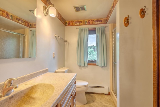 7040 Blonien Ave, Rudolph, WI 54475 - full bath with a baseboard heating unit, vanity, and a stall shower