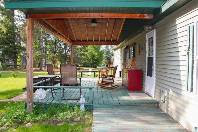 68165 Front St, Iron River, WI 54847 - wooden terrace with ceiling fan