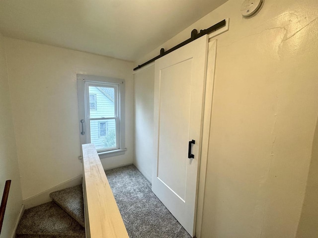 514 Robert St, Fort Atkinson, WI 53538 - staircase featuring carpet flooring and a barn door