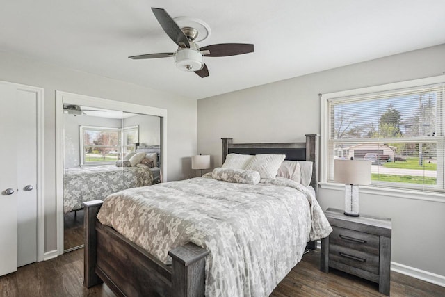 2040 San Fernando Dr, Elm Grove, WI 53122 - bedroom featuring dark wood finished floors, a closet, and a ceiling fan
