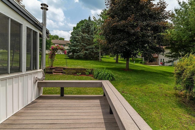 619 4th Ave, New Glarus, WI 53574 - wooden terrace featuring a lawn