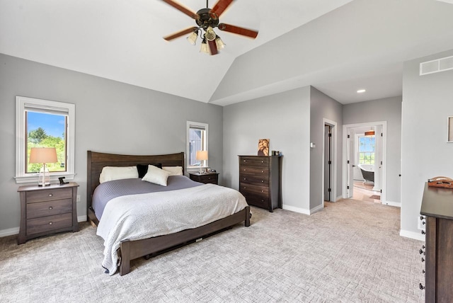 4047 Scenic Rd, Jackson, WI 53037 - bedroom featuring light colored carpet, lofted ceiling, and ceiling fan