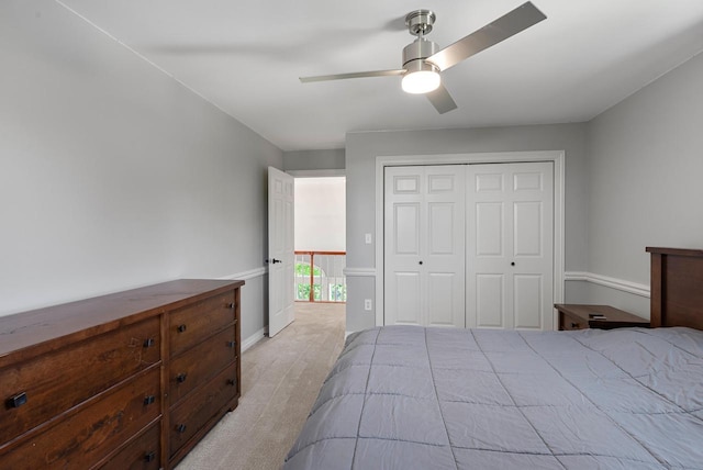 4047 Scenic Rd, Jackson, WI 53037 - bedroom with light carpet, a closet, and ceiling fan