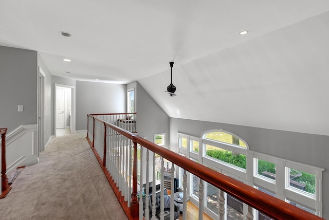 4047 Scenic Rd, Jackson, WI 53037 - hallway featuring an upstairs landing, light carpet, recessed lighting, and lofted ceiling