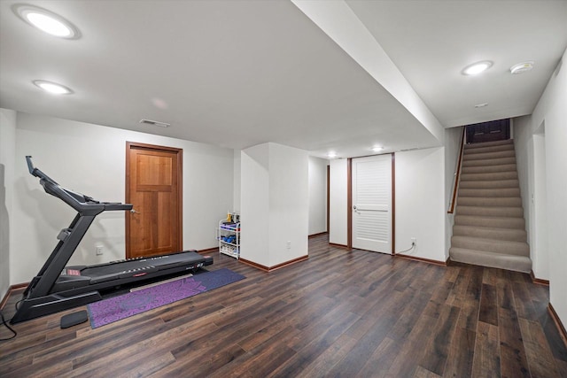 10870 N Spartan Cir, Mequon, WI 53097 - exercise area featuring dark wood-style flooring and recessed lighting