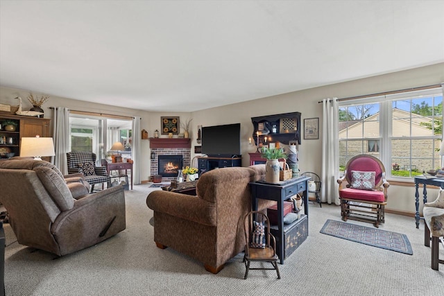 20903 W Main St, Lannon, WI 53046 - carpeted living area featuring plenty of natural light and a brick fireplace