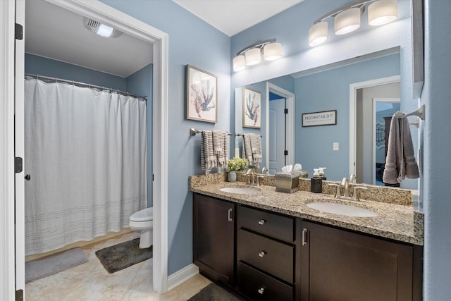 8061 S River Ln, Franklin, WI 53132 - full bath featuring double vanity, curtained shower, and tile patterned flooring