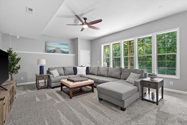 8061 S River Ln, Franklin, WI 53132 - living room featuring light carpet and a ceiling fan