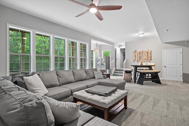 8061 S River Ln, Franklin, WI 53132 - living area featuring ceiling fan and carpet