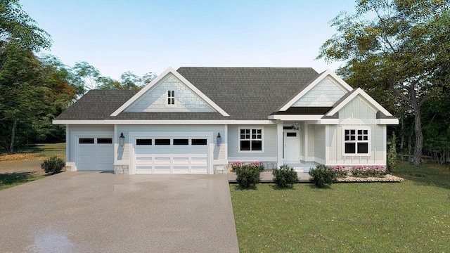 905 Westbridge Ct, Waunakee, WI 53597 - view of front of house with asphalt driveway, a garage, a front lawn, roof with shingles, and a porch