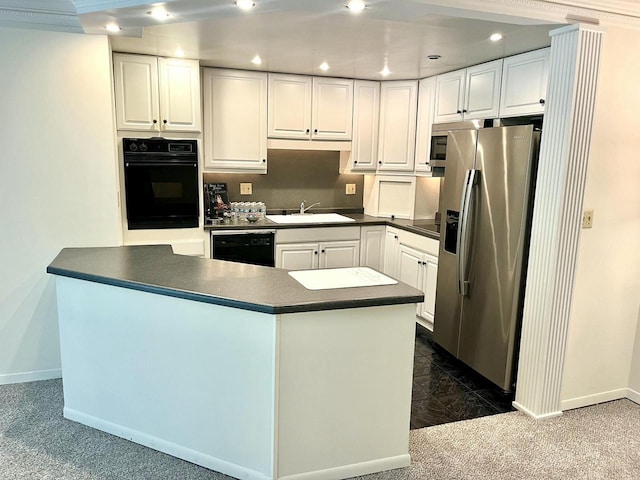 2200 W Good Hope Rd Unit 115, Glendale, WI 53209 - kitchen featuring stainless steel refrigerator with ice dispenser, black dishwasher, dark countertops, recessed lighting, and white cabinetry