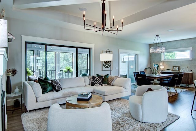 6649 Hope Ln, Eau Claire, WI 54701 - living area featuring a chandelier and wood finished floors