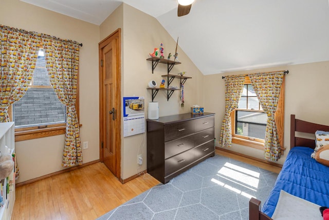 1441 N 66th St, Wauwatosa, WI 53213 - bedroom featuring hardwood / wood-style floors, lofted ceiling, and ceiling fan