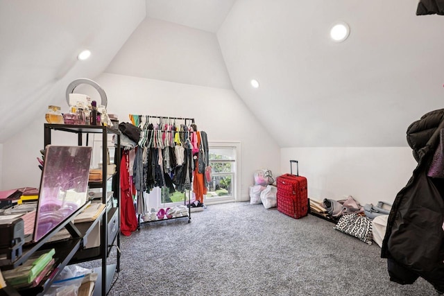 3936 N 14th St Unit 3938, Milwaukee, WI 53206 - rec room with vaulted ceiling, carpet, and recessed lighting