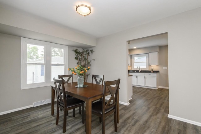 WW151N8656 Marshall Dr, Menomonee Falls, WI 53051 - dining area featuring dark wood-style floors and baseboards