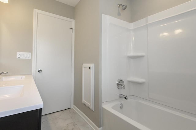 WW151N8656 Marshall Dr, Menomonee Falls, WI 53051 - bathroom with marble finish flooring, shower / tub combination, and double vanity