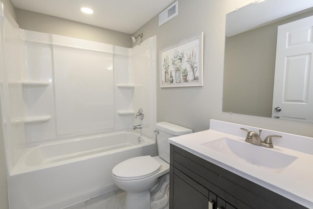 WW151N8656 Marshall Dr, Menomonee Falls, WI 53051 - bathroom featuring vanity, marble finish flooring,  shower combination, and recessed lighting