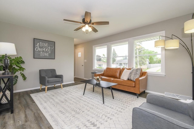 WW151N8656 Marshall Dr, Menomonee Falls, WI 53051 - living room featuring wood finished floors and a ceiling fan