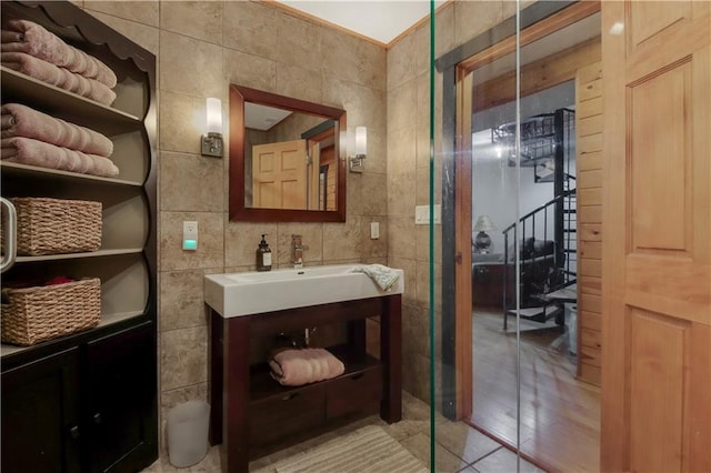 5683N Ham-Holly Dr, Stone Lake, WI 54876 - bathroom featuring tile walls