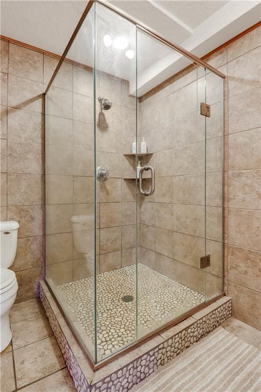 5683N Ham-Holly Dr, Stone Lake, WI 54876 - bathroom featuring a shower stall and tile patterned floors