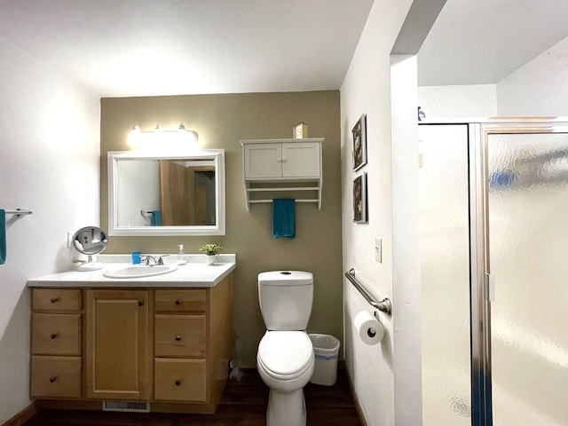 1216 Pond View Cir, De Pere, WI 54115 - full bath with vanity, a shower stall, and wood finished floors