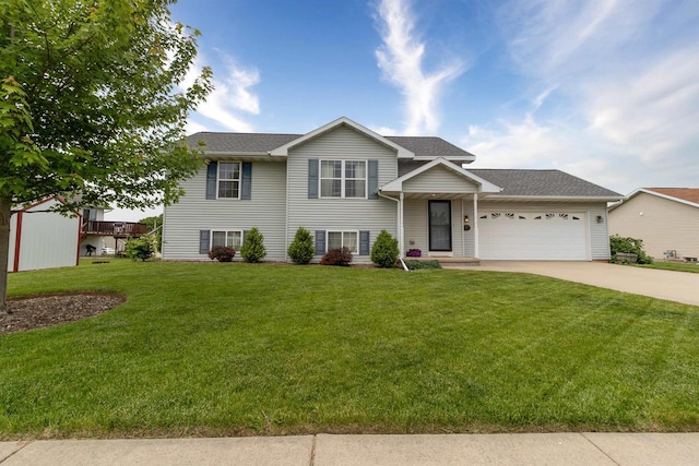 2137 Olde Country Cir, Kaukauna, WI 54130 - split level home with concrete driveway, an attached garage, a front yard, and a shingled roof