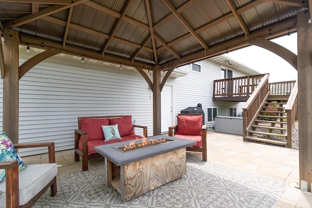 2137 Olde Country Cir, Kaukauna, WI 54130 - view of patio / terrace featuring an outdoor fire pit, stairs, a gazebo, and a deck