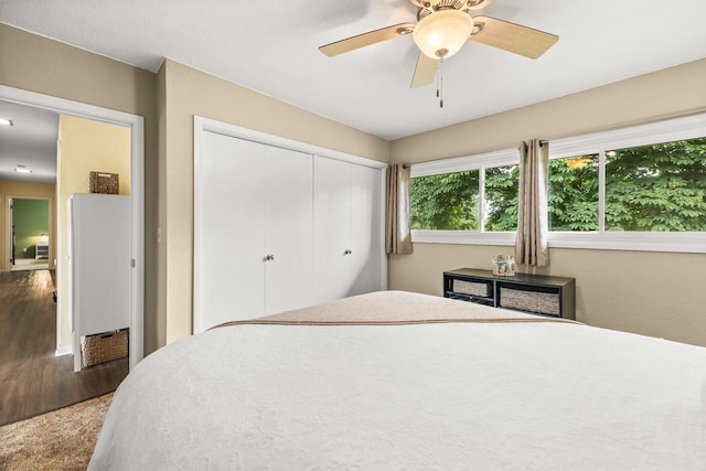 1242 E Edgewood Dr, Appleton, WI 54913 - bedroom featuring wood finished floors, a closet, and ceiling fan