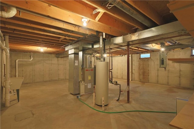 1410 Forest Knoll Ct, Eau Claire, WI 54701 - below grade area with gas water heater, electric panel, and heating unit