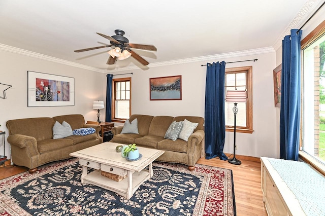 2954 S 48th St, Milwaukee, WI 53219 - living area with light wood finished floors, ceiling fan, and crown molding